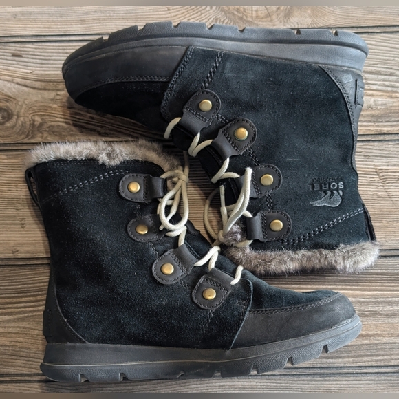 SOREL Explorer Joan Black Snow Boots In Super Condition Size 7 - Picture 2 of 10
